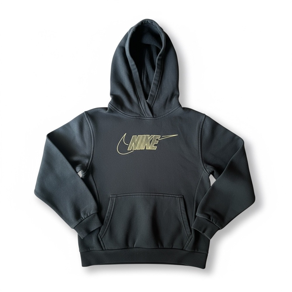 Nike Kids Hoodie Pullover Sweatshirt Black Geometric Logo‎ Size M